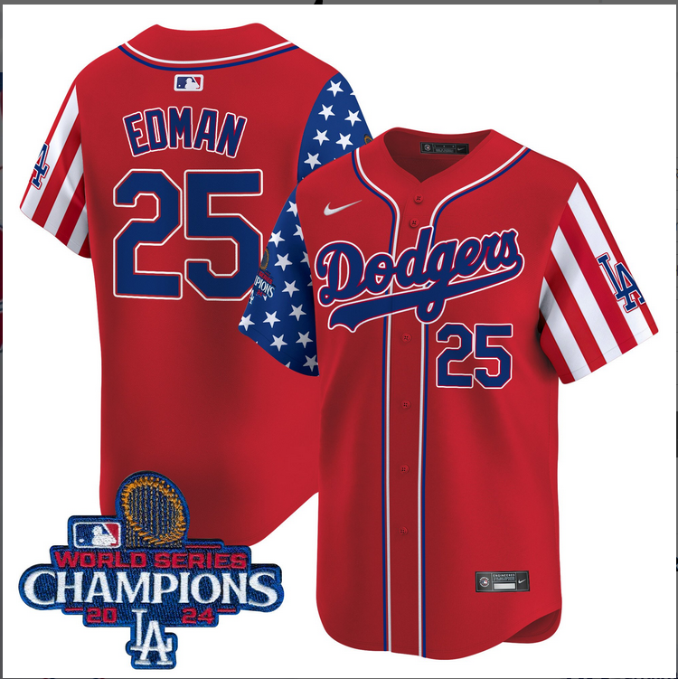 Men MLB Los Angeles Dodgers #25 Edman American Style red 2024 World Series Champions  Limited Jersey